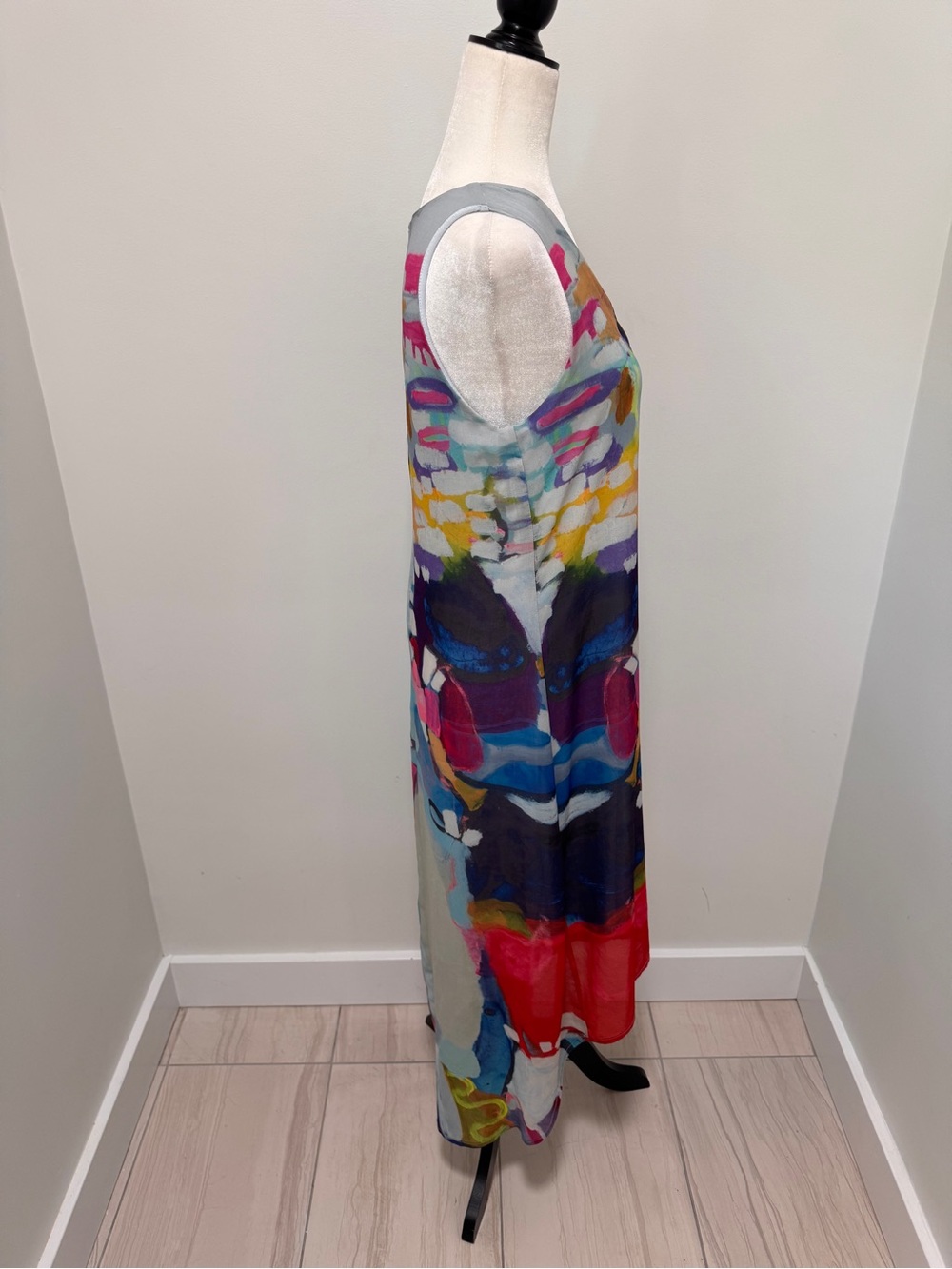 Claire Desjardins Sleeveless High-Low Dress Sz Small Abstract Art Print V Neck - Picture 4 of 13